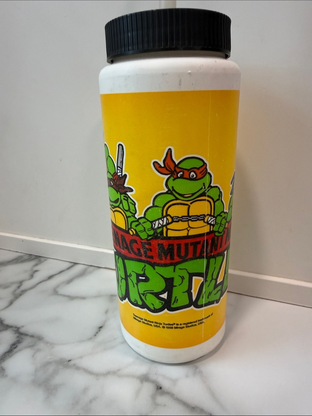 Vintage 1988 Teenage Mutant Ninja Turtles Neon Yellow Water Bottle